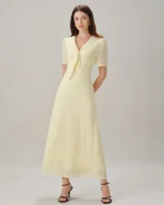 Yellow V Neck Tie Tunic Maxi Dress - Image 7