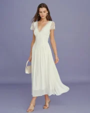 Apricot V Neck Lace Splicing Maxi Dress - Image 5