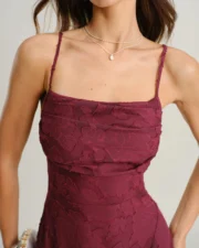 Wine Red Jacquard Slip Maxi Dress - Image 2