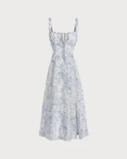 Blue Floral Ruched Slip Midi Dress - Image 7