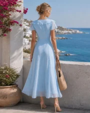 Blue V Neck Ruffle Chiffon Maxi Dress - Image 4