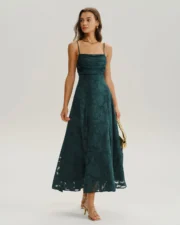 Green Jacquard A-Line Slip Maxi Dress - Image 4