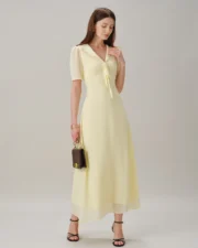 Yellow V Neck Tie Tunic Maxi Dress - Image 8