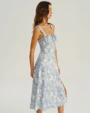 Blue Floral Ruched Slip Midi Dress - Image 5