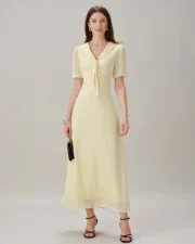Yellow V Neck Tie Tunic Maxi Dress - Image 6