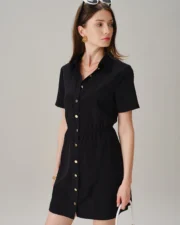 Black Collar Button Pockets Mini Dress - Image 3