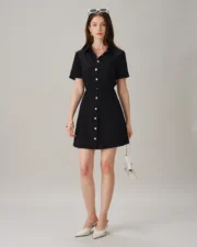 Black Collar Button Pockets Mini Dress - Image 6