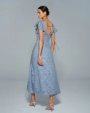 Blue Floral Square Neck Midi Dress - Image 7
