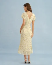 Yellow V Neck Lace Floral Maxi Dress - Image 6