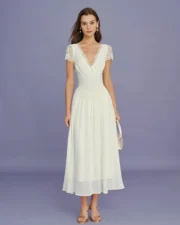 Apricot V Neck Lace Splicing Maxi Dress - Image 4