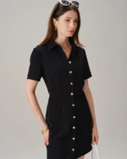 Black Collar Button Pockets Mini Dress - Image 5