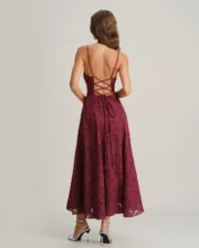 Wine Red Jacquard Slip Maxi Dress - Image 5