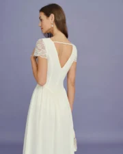 Apricot V Neck Lace Splicing Maxi Dress - Image 3