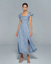 Blue Floral Square Neck Midi Dress - Image 5