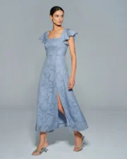 Blue Floral Square Neck Midi Dress - Image 9