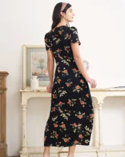 The Black V Neck Floral Short Sleeve Maxi Dress - Image 7