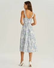 Blue Floral Ruched Slip Midi Dress - Image 6