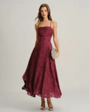 Wine Red Jacquard Slip Maxi Dress - Image 4