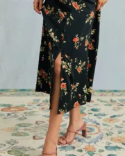 The Black V Neck Floral Short Sleeve Maxi Dress - Image 3