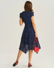 Navy Polka Dot Cap Sleeve Midi Dress - Image 5